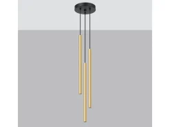 Luminárias pendentes Brill moderno, aço - 3 fontes de luz 3000K - L.20 x H.90 cm - brilho dourado