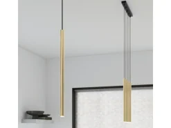 Luminárias pendentes Brill moderno, aço - 3 fontes de luz 3000K - L.20 x H.90 cm - brilho dourado