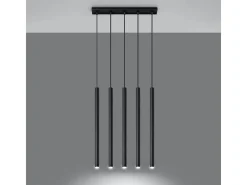 Luminárias pendentes Brill moderno, aço - 5 fontes de luz 4000K - L.45 x H.90 cm - preto