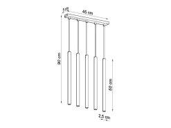 Luminárias pendentes Brill moderno, aço - 5 fontes de luz 4000K - L.45 x H.90 cm - preto