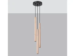 Luminárias pendentes Brill moderno, aço/madeira - 3 fontes de luz 3000K - L.19.5 x H.115 cm - madeira