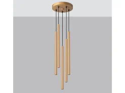 Luminárias pendentes Brill moderno, aço - 5 fontes de luz 3000K - L.25 x H.110 cm - dourado