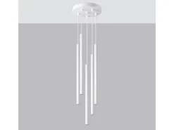 Luminárias pendentes Brill moderno, aço - 5 fontes de luz 3000K - L.25 x H.110 cm - branco