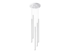 Luminárias pendentes Brill moderno, aço - 5 fontes de luz 3000K - L.25 x H.110 cm - branco