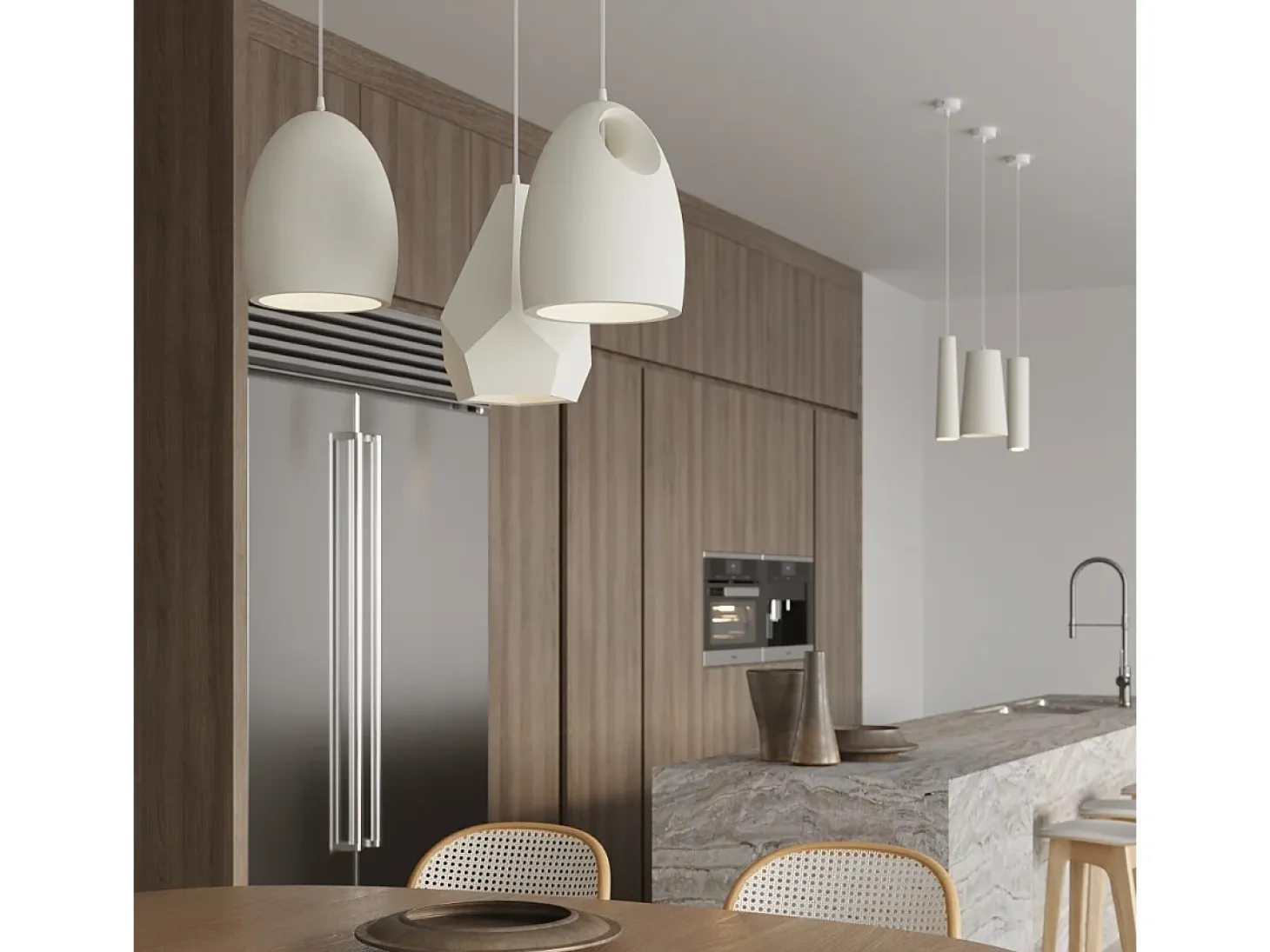 Luminárias Pendentes Bukano Moderno, Cerâmica - 1 Lichtbronnen - L.25 X H.126 Cm - Branco