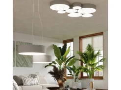 Luminárias pendentes Cercle minimalista, PVC - 3 fontes de luz 3000K - L.45 x H.111 cm - cinza