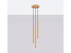 Luminárias pendentes Elara moderno, aço - 3 fontes de luz 3000K - L.20 x H.120 cm - dourado