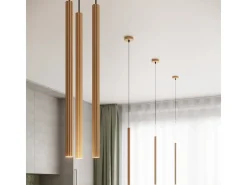 Luminárias pendentes Elara moderno, aço - 3 fontes de luz 3000K - L.20 x H.120 cm - dourado