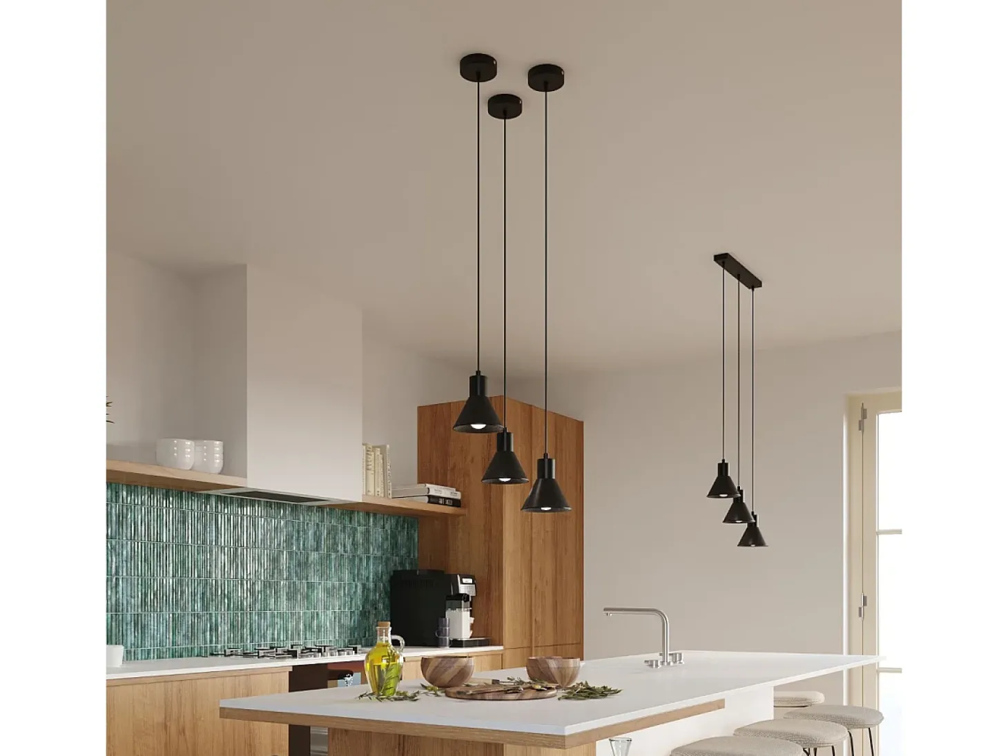 Luminárias pendentes Faldura moderno, aço - 3 fontes de luz 4000K - L.45 x H.120 cm - preto
