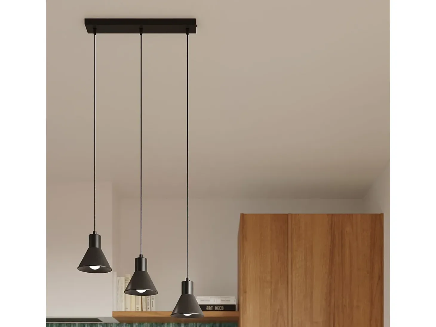 Luminárias pendentes Faldura moderno, aço - 3 fontes de luz 4000K - L.45 x H.120 cm - preto