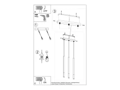 Luminárias pendentes Flar moderno, aço - 3 fontes de luz 3000K - L.30 x H.90 cm - ouro Preto