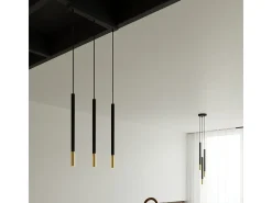 Luminárias pendentes Flar moderno, aço - 3 fontes de luz 3000K - L.30 x H.90 cm - ouro Preto