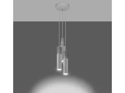 Luminárias pendentes Lume moderno, aço/concreto - 3 fontes de luz 4000K - L.20 x H.110 cm - branco/cinza