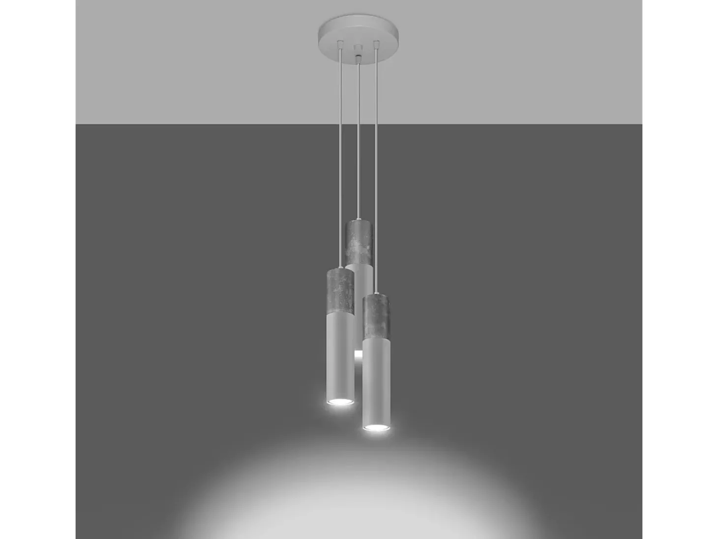 Luminárias pendentes Lume moderno, aço/concreto - 3 fontes de luz 4000K - L.20 x H.110 cm - branco/cinza
