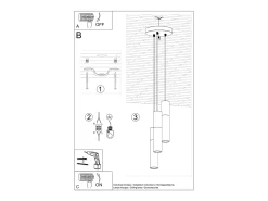 Luminárias pendentes Lume moderno, aço/concreto - 3 fontes de luz 4000K - L.20 x H.110 cm - branco/cinza