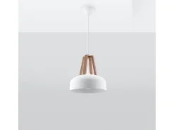 Luminárias pendentes Solivo moderno, aço/madeira - 1 fontes de luz 3000K - L.30 x H.85 cm - madeira branca/natural