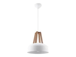 Luminárias pendentes Solivo moderno, aço/madeira - 1 fontes de luz 3000K - L.30 x H.85 cm - madeira branca/natural