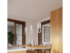Luminárias pendentes Synexus moderno, aço - 3 fontes de luz 4000K - L.43 x H.130 cm - branco
