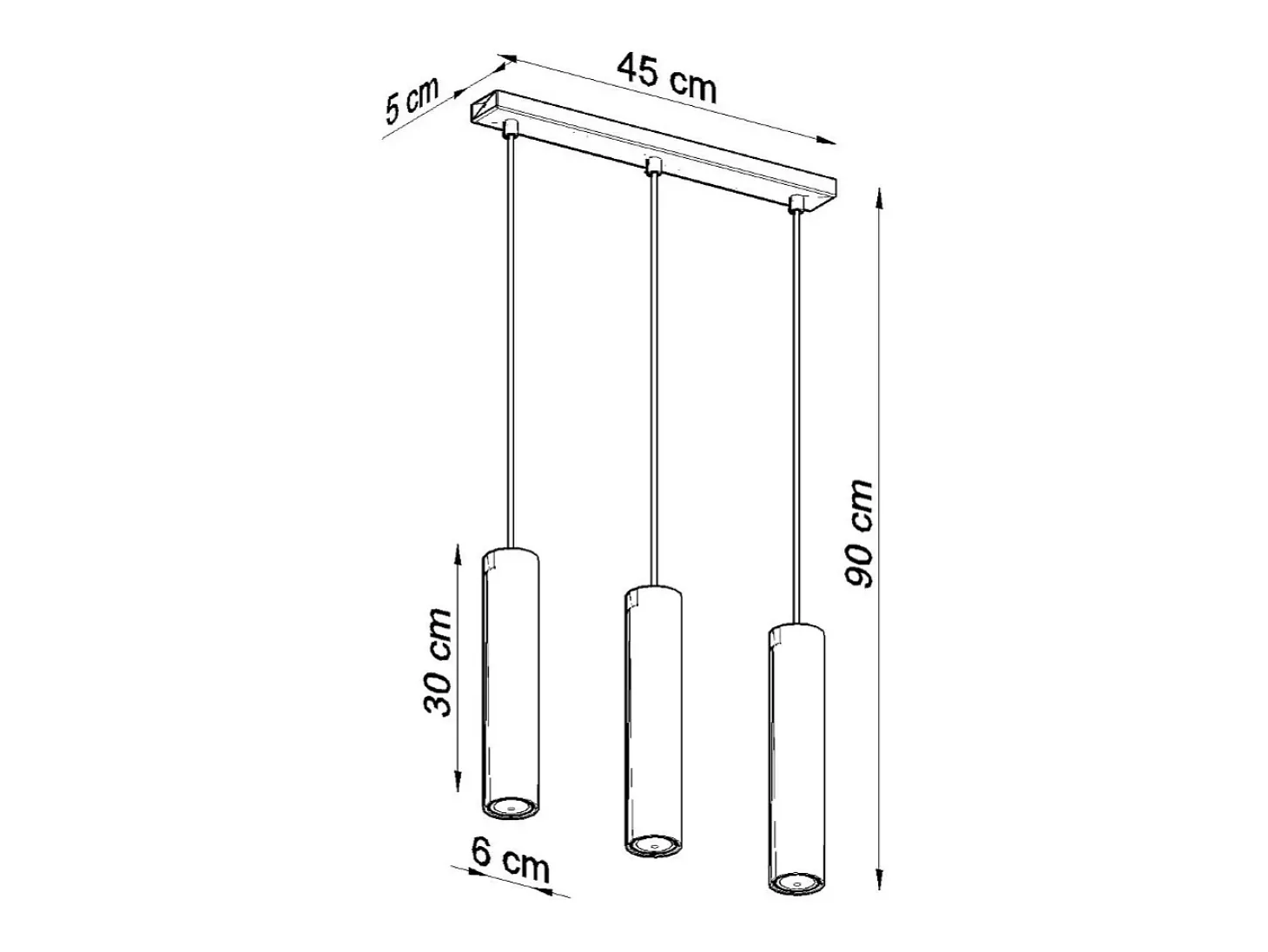 Luminárias pendentes Toris moderno, aço - 3 fontes de luz 4000K - L.45 x H.90 cm - preto