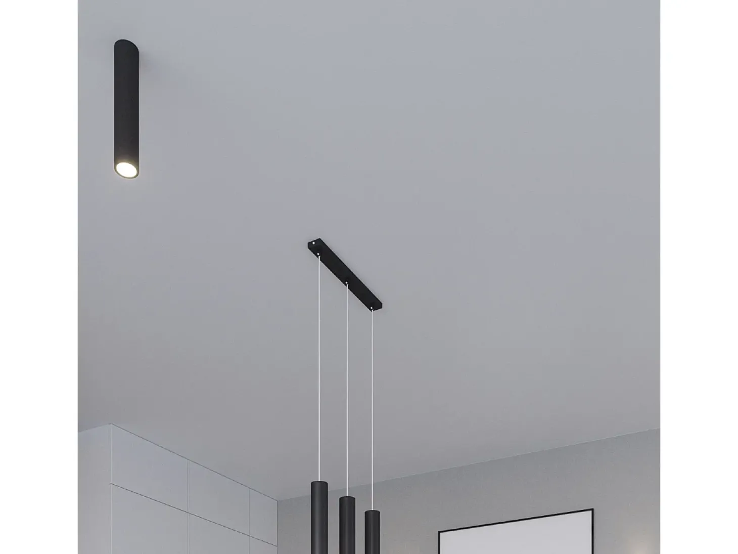 Luminárias pendentes Toris moderno, aço - 3 fontes de luz 4000K - L.45 x H.90 cm - preto