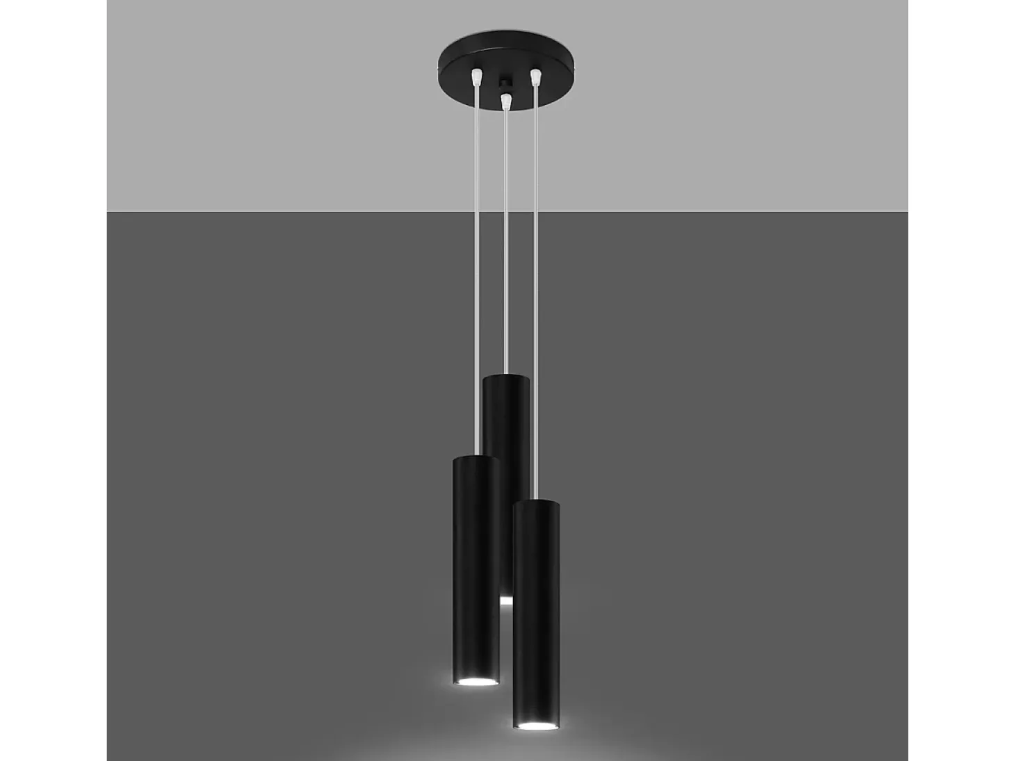 Luminárias pendentes Toris moderno, aço - 3 fontes de luz 4000K - L.20 x H.110 cm - preto