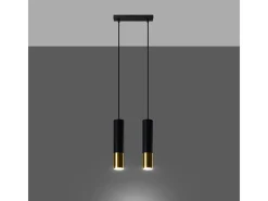 Luminárias pendentes Zarpex moderno, aço - 2 fontes de luz 4000K - L.30 x H.90 cm - ouro Preto