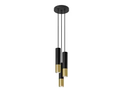Luminárias pendentes Zarpex moderno, aço - 3 fontes de luz 3000K - L.20 x H.90 cm - ouro Preto