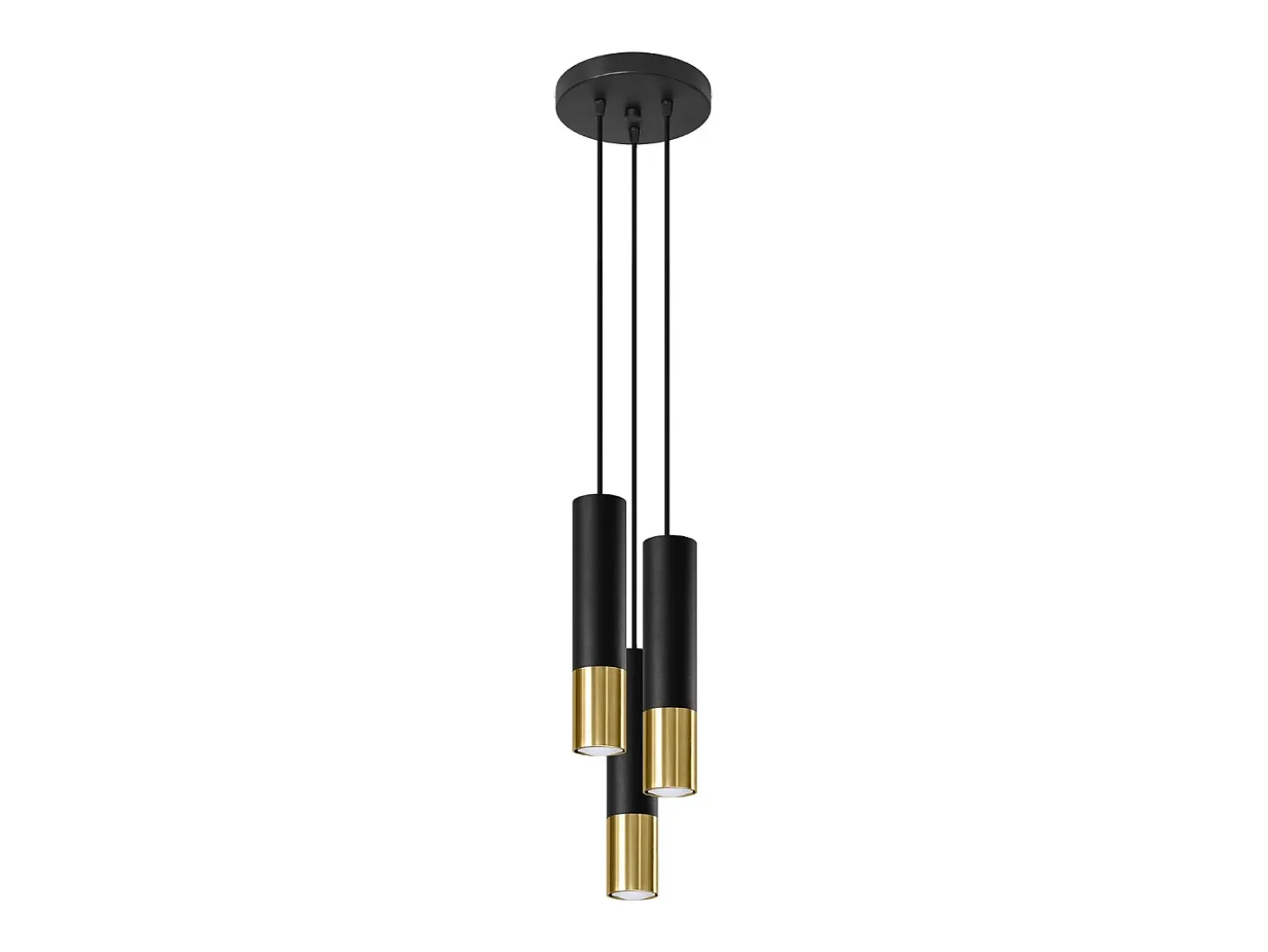 Luminárias pendentes Zarpex moderno, aço - 3 fontes de luz 3000K - L.20 x H.90 cm - ouro Preto