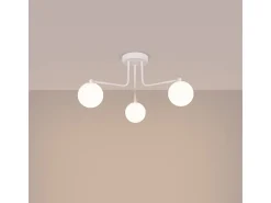 Lustre Bealy minimalista, aço/vidro - 3 fontes de luz 4000K - L.62 x H.29 cm - branco