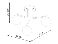 Lustre Bealy minimalista, aço/vidro - 3 fontes de luz 3000K - L.62 x H.29 cm - branco