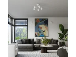 Lustre Bealy minimalista, aço/vidro - 3 fontes de luz 3000K - L.62 x H.29 cm - branco