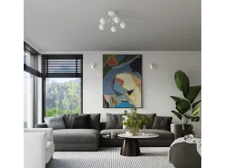 Lustre Bealy minimalista, aço/vidro - 3 fontes de luz 3000K - L.62 x H.29 cm - branco