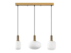 Lustre em metal - Dourado e branco - 3 quebra-luzes C. 87 x A. 130 cm - OSKA