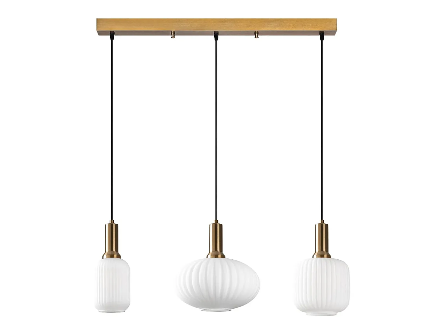 Lustre em metal - Dourado e branco - 3 quebra-luzes C. 87 x A. 130 cm - OSKA