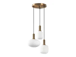 Lustre em metal - Dourado e branco - 3 quebra-luzes A.130 x L. 55 cm - OSKA