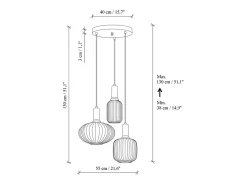 Lustre em metal - Dourado e branco - 3 quebra-luzes A.130 x L. 55 cm - OSKA