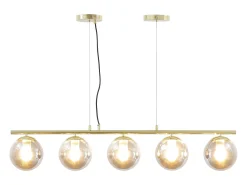 Lustre em metal e vidro fumado brilhante 5 globos, L. 100 x A. 120 cm, Dourado, SOFIA