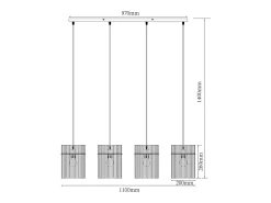 Lustre industrial 4 abajures vidro fumado preto C110 x A140 cm DIVO