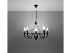 Lustres Vivow moderno, aço - 5 fontes de luz 4000K - L.60 x H.80 cm - preto