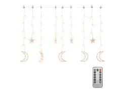 Luzes luas e estrelas c/ controlo remoto 138 LEDs branco quente