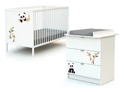 Mala muda-fraldas com 3 gavetas Panda de madeira Branco ALBA