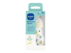Mam Biberão de vidro 170 ml branco +0m, tetina SkinSoft fluxo lento, boca larga, resistente ao calor