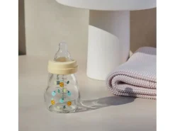 Mam Biberão de vidro 170 ml branco +0m, tetina SkinSoft fluxo lento, boca larga, resistente ao calor