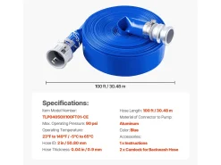 Mangueira de Lavagem em Contracorrente SucceBuy, 50.8mmx30,48m, PVC Azul, Conexões Completas