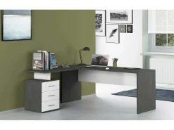 Mark Dek, mea de canto para PC, mea de ecritório multiuo, mea multipoiçõe que economiza epaço, 100% Fabricado na Itália, 160x60h75 cm, Ardóia e Branco Brilhante