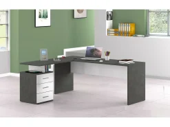 Mark Dek, mea de canto para PC, mea de ecritório multiuo, mea multipoiçõe que economiza epaço, 100% Fabricado na Itália, 160x60h75 cm, Ardóia e Branco Brilhante