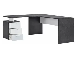 Mark Dek, mea de canto para PC, mea de ecritório multiuo, mea multipoiçõe que economiza epaço, 100% Fabricado na Itália, 160x60h75 cm, Ardóia e Branco Brilhante