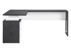Mark Dek, mea de canto para PC, mea de ecritório multiuo, mea multipoiçõe que economiza epaço, 100% Fabricado na Itália, 160x60h75 cm, Ardóia e Branco Brilhante