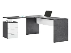 Mark Dek, mea de canto para PC, mea de ecritório multiuo, mea multipoiçõe que economiza epaço, 100% Fabricado na Itália, 160x60h75 cm, Ardóia e Branco Brilhante