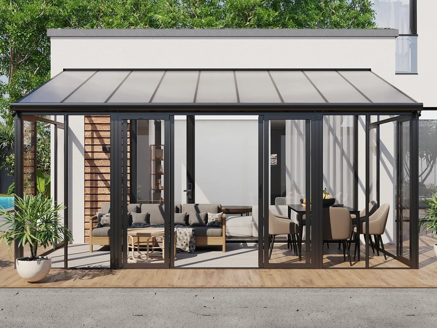 Marquise em policarbonato com proteção UV 15,8 m² antracite MATHILDA